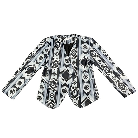Crazy Train Jackets & Blazers - Crazy Train Womens Blue Grey Geometric Southwestern Open Front Blazer Large